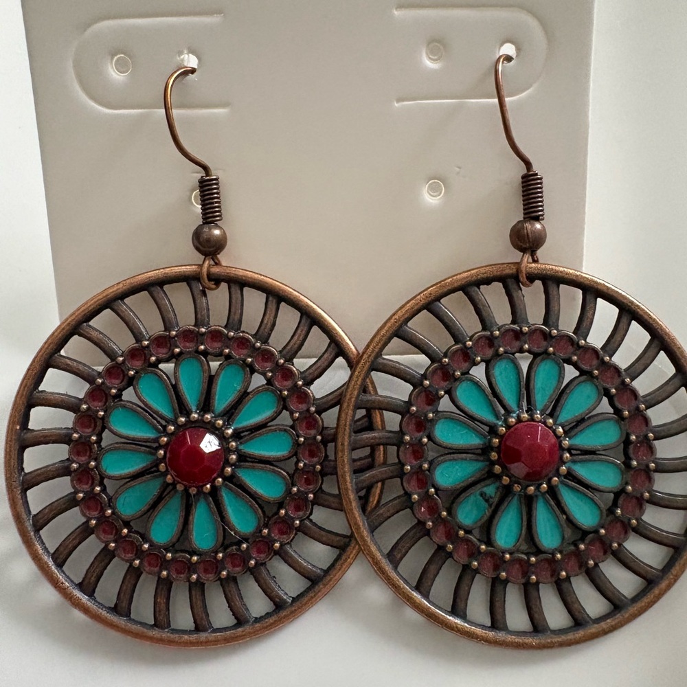 Bohemian Turquoise and Red Earrings